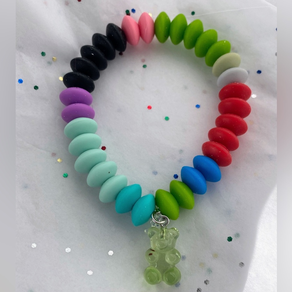 Colorful Beaded Bracelet with Gummy Bear Charm